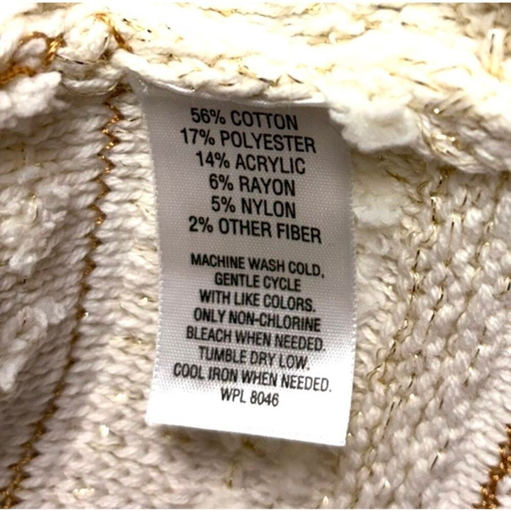 JM Collection Sweater Coat Ivory Cotton Cardigan Textured Knit Fisherman Size XL - Picture 4 of 4